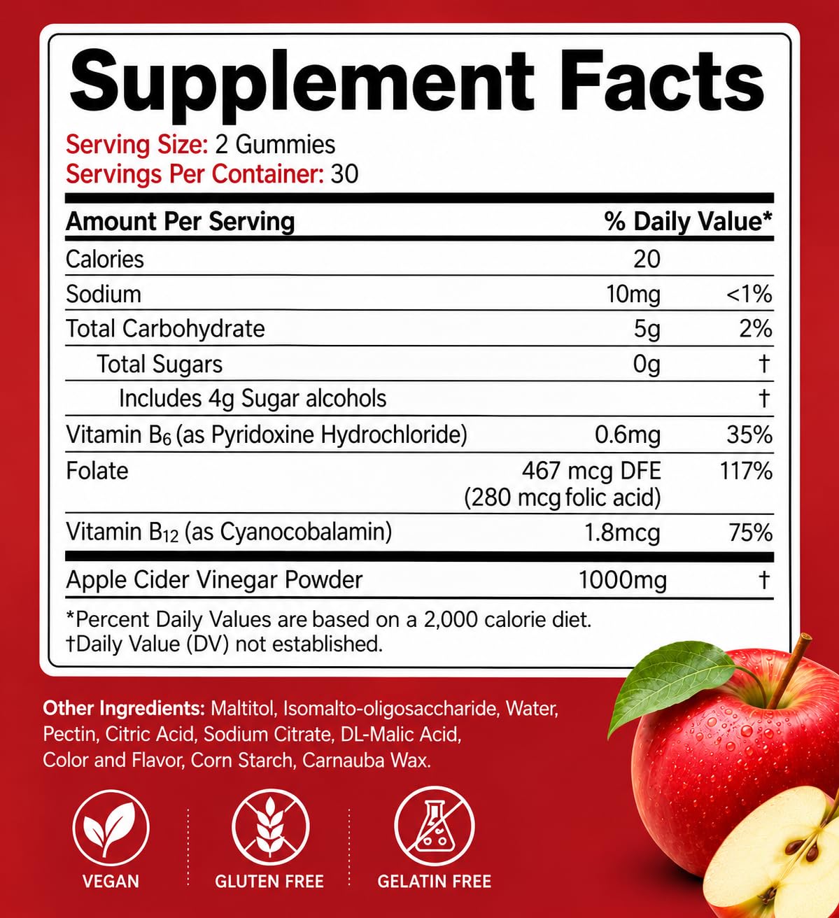 ProTKFU 1000mg Apple Cider Vinegar Gummies, 120 Count | ACV Gummies with Vitamin B12 & B6, Supports Metabolism, Digestive, Immune Health, Vegan, Gelatin-Free