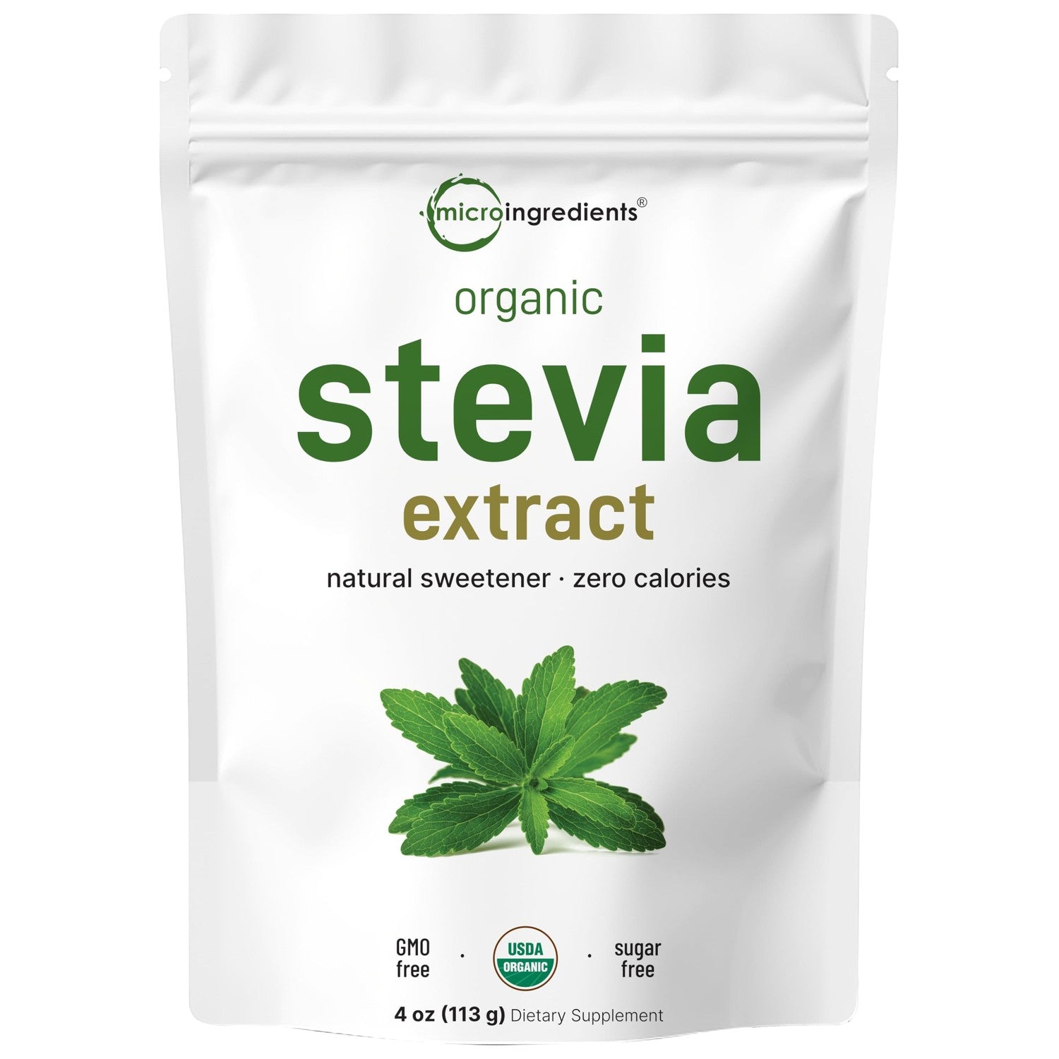 Micro Ingredients Pure Organic Stevia Extract Powder, 4 oz, No Additives | 706 Servings, Stevia Green Leaf Reb-A, Sugar-Free 0 Calories, Natural Sweetener, Sugar Substitute, Keto & Vegan Friendly