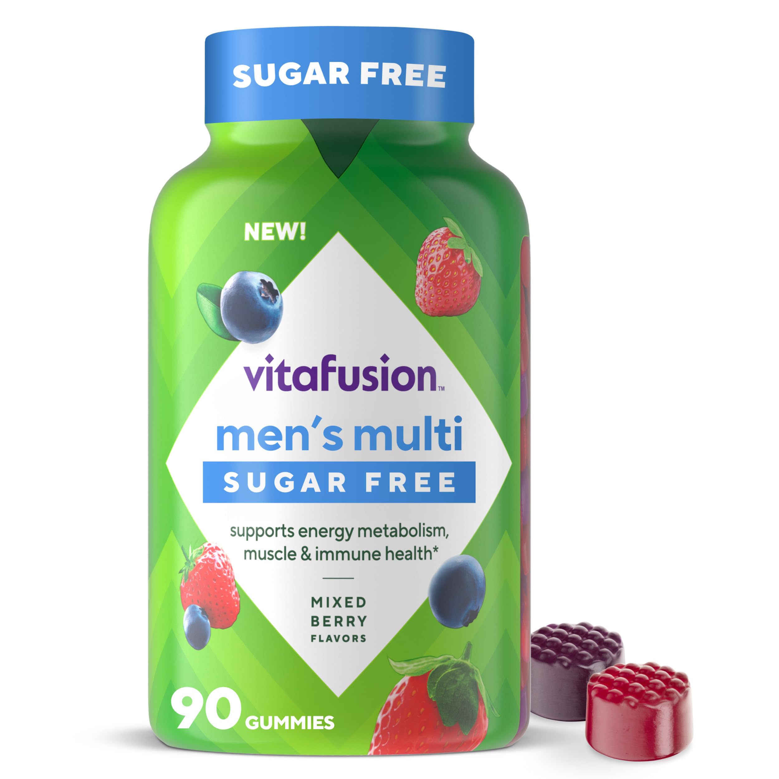 Vitafusion Sugar Free Men’s Multi Daily Gummy Multivitamins, Supports Energy Metabolism, Muscle and Immune Health (1), Mixed Berry Flavors, (Pack of 2)