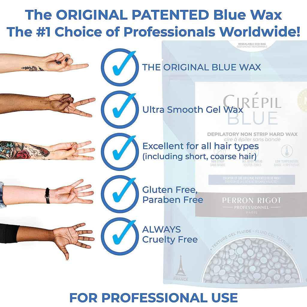 Cirepil BLUE Stripless Hard Wax Beads Bag 28.22oz / 800g | Face, body & bikini wax, unscented | Ideal for sensitive skin | Refill bag, low-temp, fluid gel texture, easy hair-removal