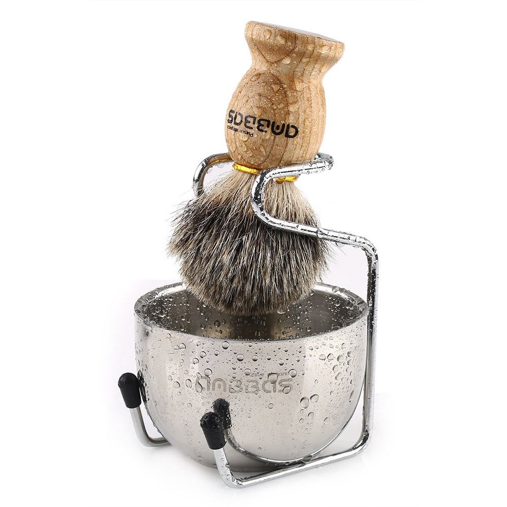 Buy now Anbbas Shaving Brush Synthetic Badger Hair Wood Handle,Stainless Steel Shaving Stand and Bowl,Perfect for Men Wet Shave Wood at indiglob india