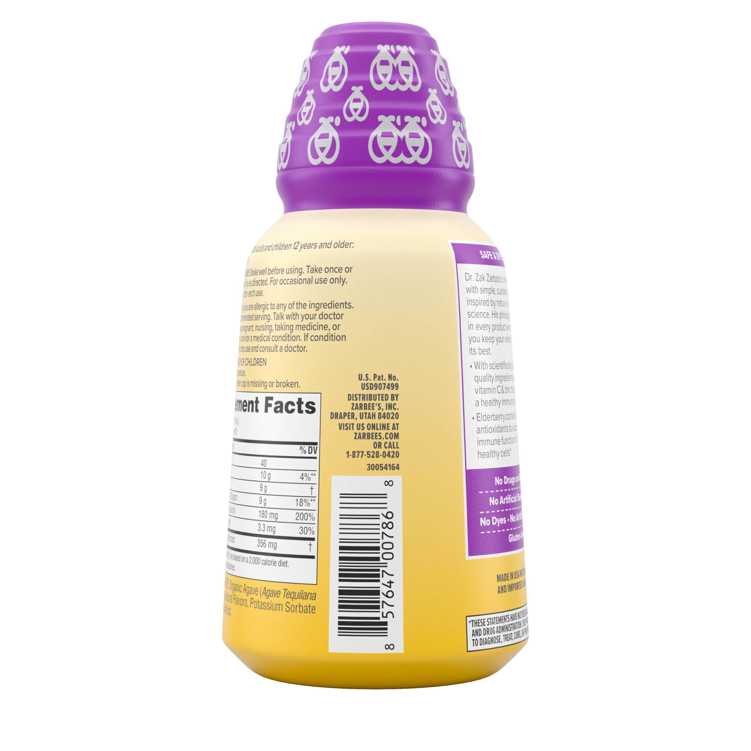 Zarbee's Adult Daily Immune Support Liquid, Vitamin C & Zinc, 8 fl oz | For Adults & Kids Ages 12+ Years, High Concentrate Liquid, Black Elderberry Flavor, For Daytime Use