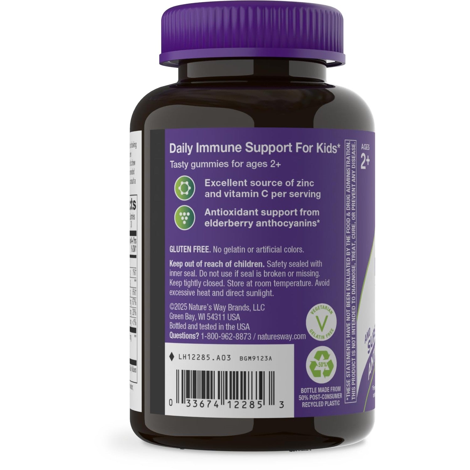 Nature's Way Sambucus Kids Elderberry Immune Gummies, Ages 2+, 60 ct | Daily Immune Support Gummy with Black Elderberry Extract, Vitamin C and Zinc, for Children Ages 2+*
