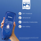 NIVEA Nourishing In Shower Lotion, 24-Hour Body Moisturizer, 13.5 FL OZ | Water Activated In Shower Moisturizer with Almond Oil for Dry to Very Dry Skin, Non Sticky