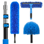 20 Feet High Reach Duster Kit with 5-12 Ft Extension Pole, Cobweb Duster with Telescoping Pole, Window Squeegee with Scrubber, Spider Web Brush, High Ceiling Fan Duster for High Window, Interior Roof