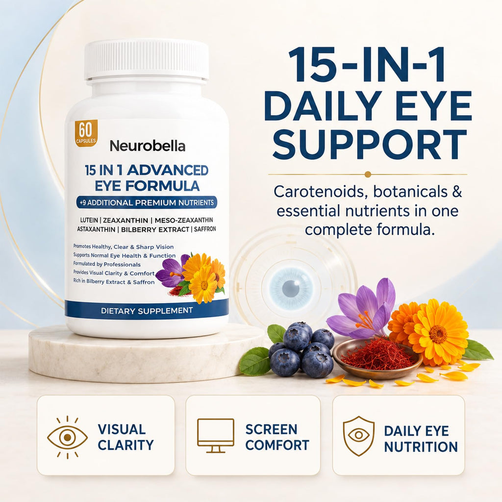 15-in-1 Advanced Eye Formula, Eye Vitamins with Lutein, Zeaxanthin & Meso-Zeaxanthin, Bilberry, Saffron & Astaxanthin, Eye Care Health Support and Mineral Supplement, 60 Capsules