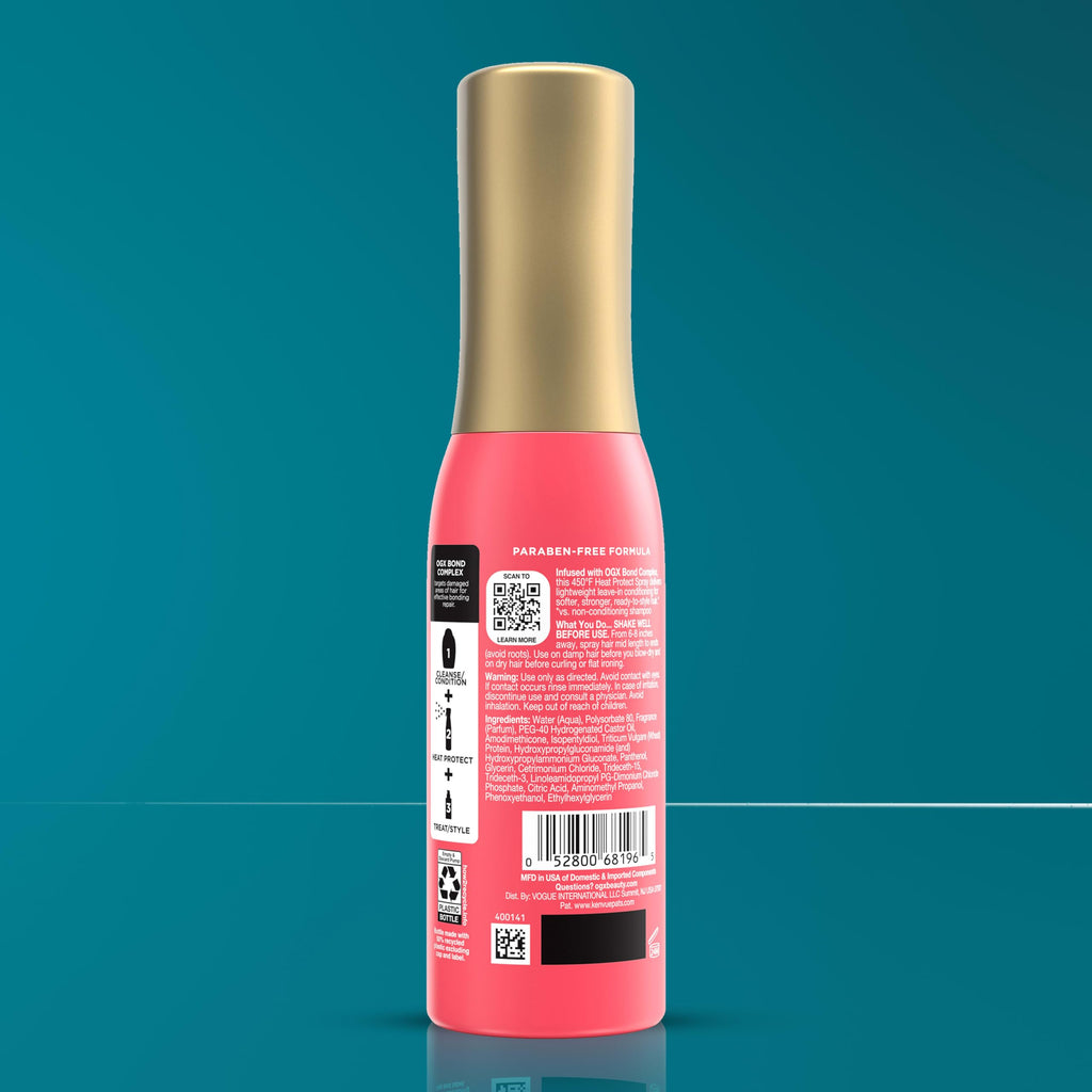 OGX Bond Protein Repair 450°F Heat Protect Spray, 6.5 fl. oz | Weightless Repair Mist, Nonstop Damage Protection*, All Hair Types, Heat Spray, Preps Hair for Styling