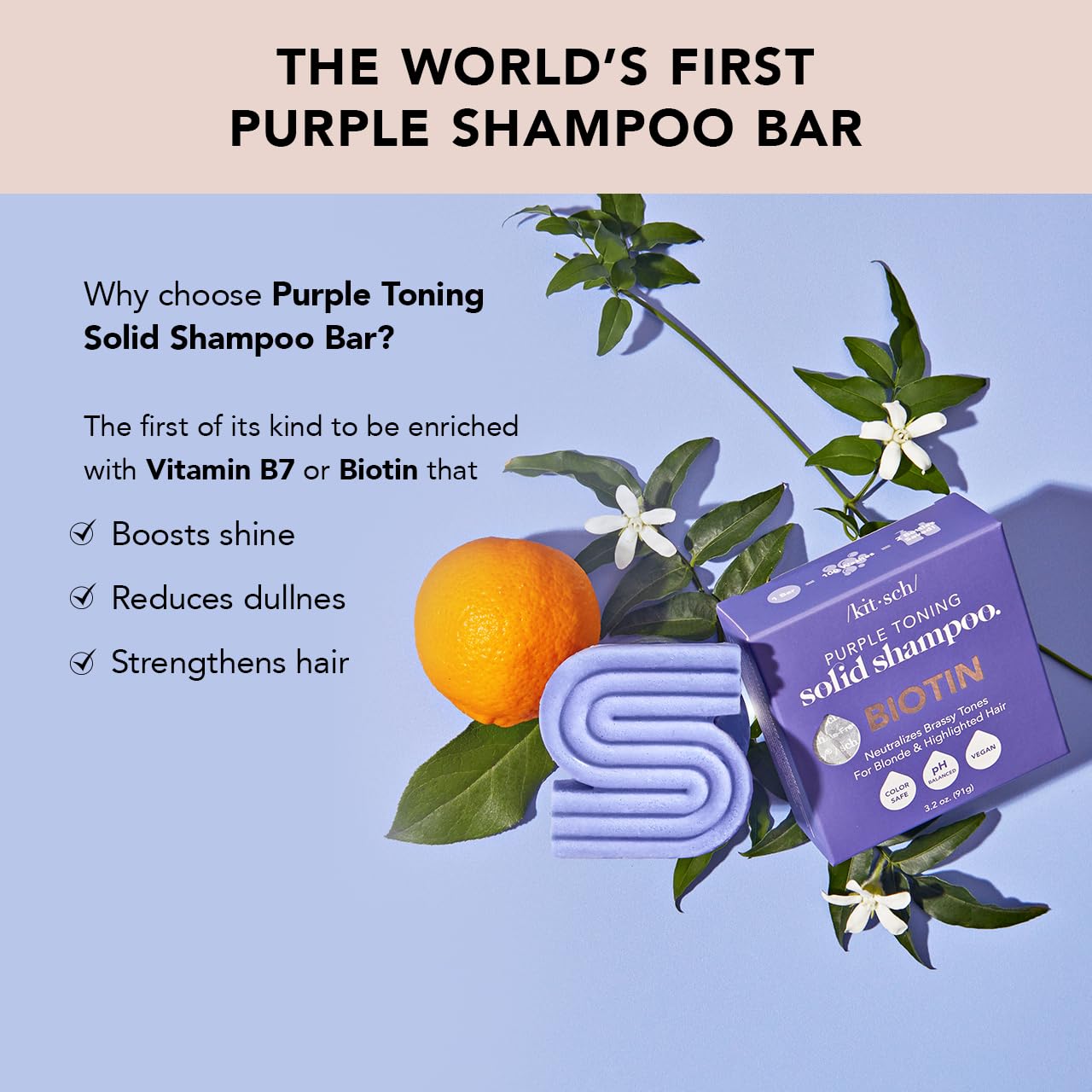 Buy now Kitsch Toning Purple Shampoo For Blondes & Color Treated Hair - Shampoo Bar For Women and Men - Biotin Shampoo for Strengthening & Neutralizing Brassy Tones - Vegan, Silicone & Sulfate Free - 3.2 oz at indiglob india