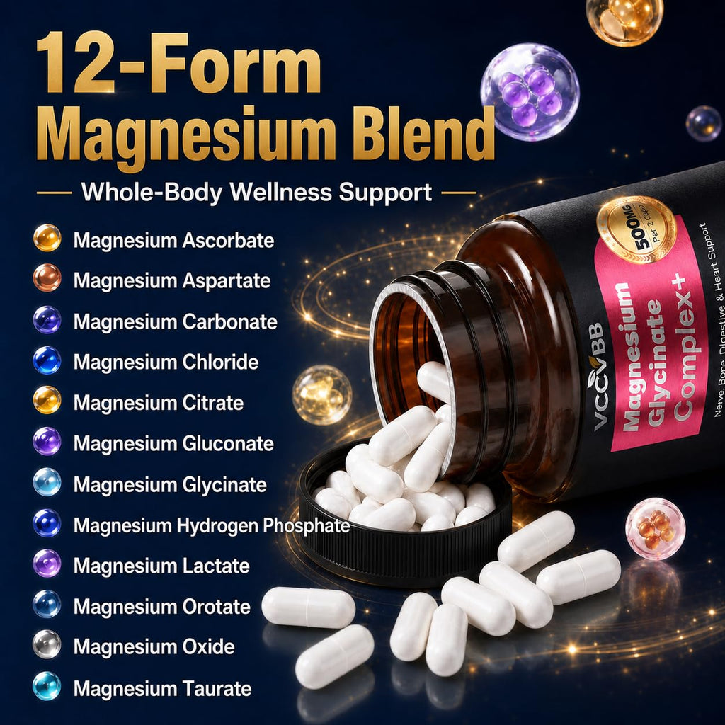 Magnesium Glycinate 500mg, 12-in-1 Magnesium Complex, 120 Capsules | Includes Magnesium Glycinate, Citrate, Taurate, Orotate and other complementary magnesium forms for daily nutrition