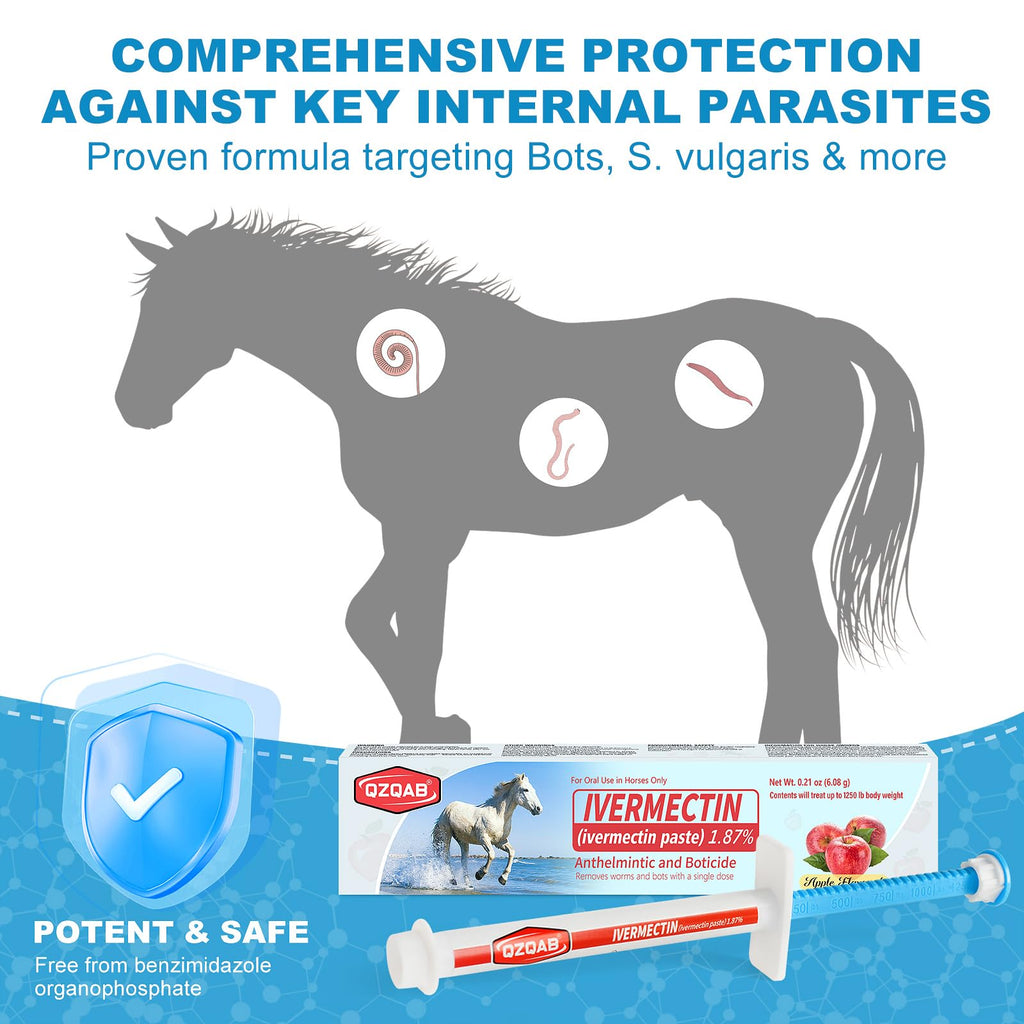 Ivermectin Equine Paste 1.87% – Apple Flavored Oral Dewormer for Horses, 6-Pack