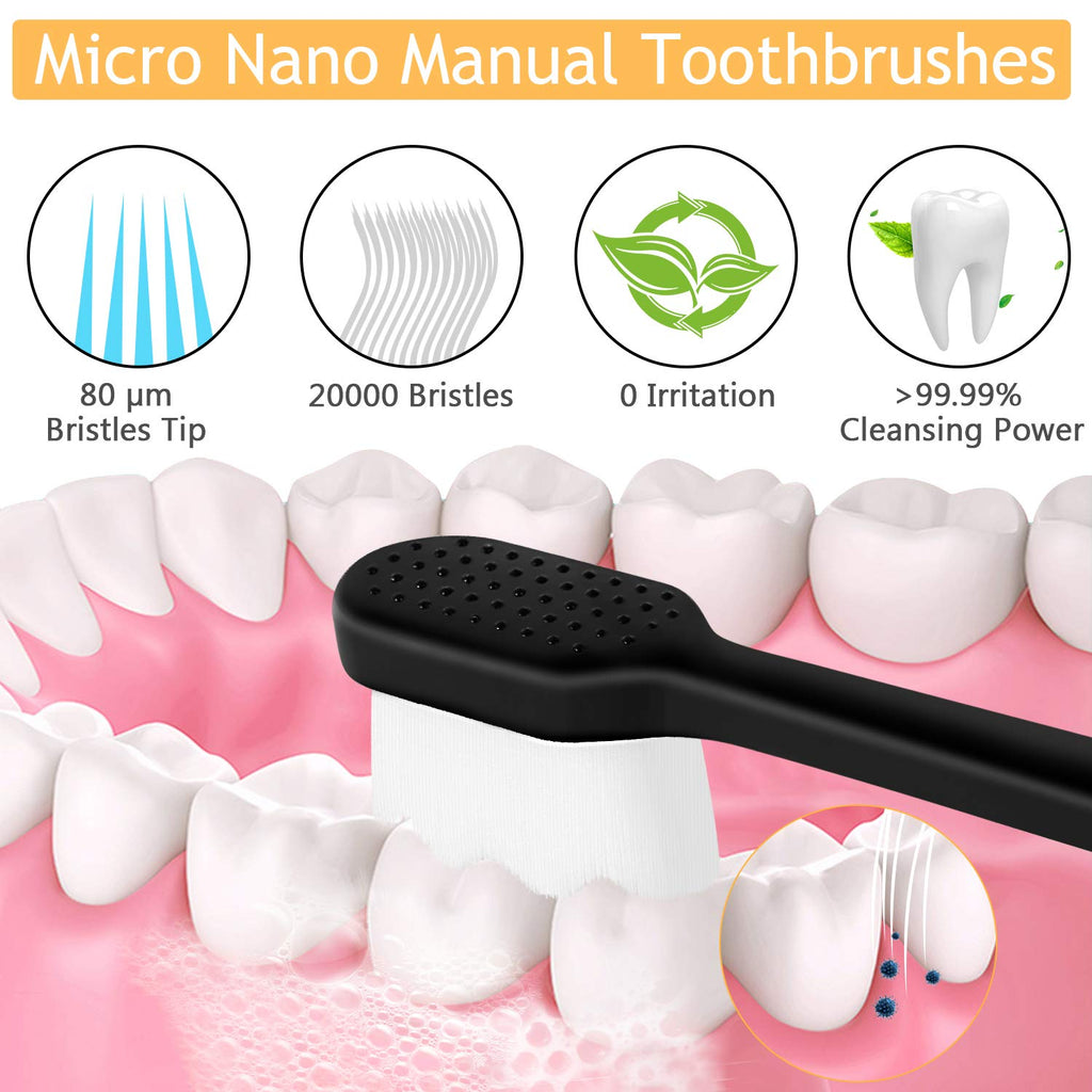 Buy now Adult Extra Soft Toothbrush with 20000 Soft Bristles, (Pack of 6) Micro Nano Manual Toothbrushes for Protect Sensitive Gums, Black/White at indiglob india