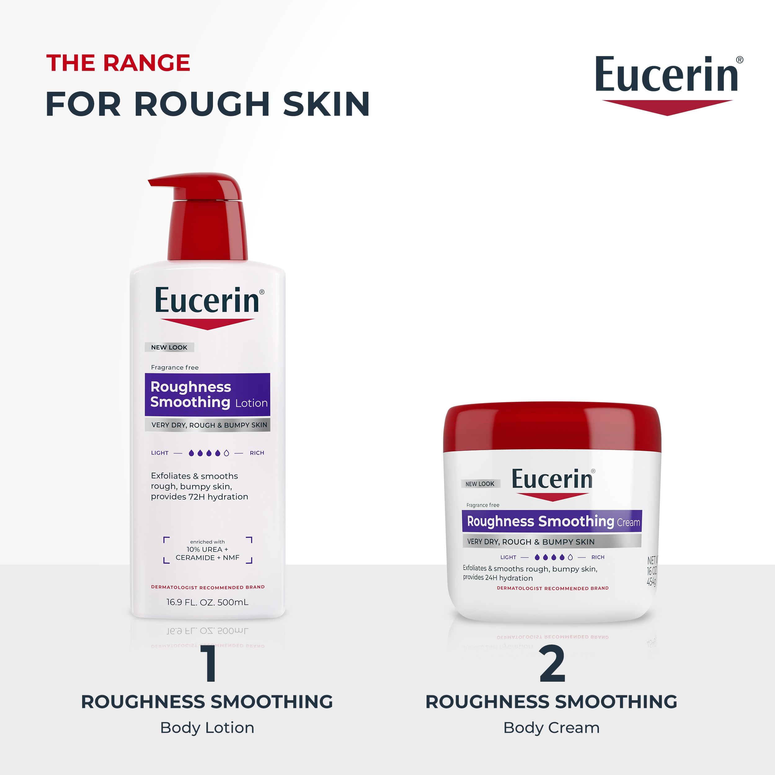 Eucerin Roughness Smoothing Lotion with Urea, 16.9 FL OZ | Urea Enriched Body Moisturizer for Rough, Bumpy, Dry Skin, 72 Hours of Hydration, Paraben and Fragrance Free