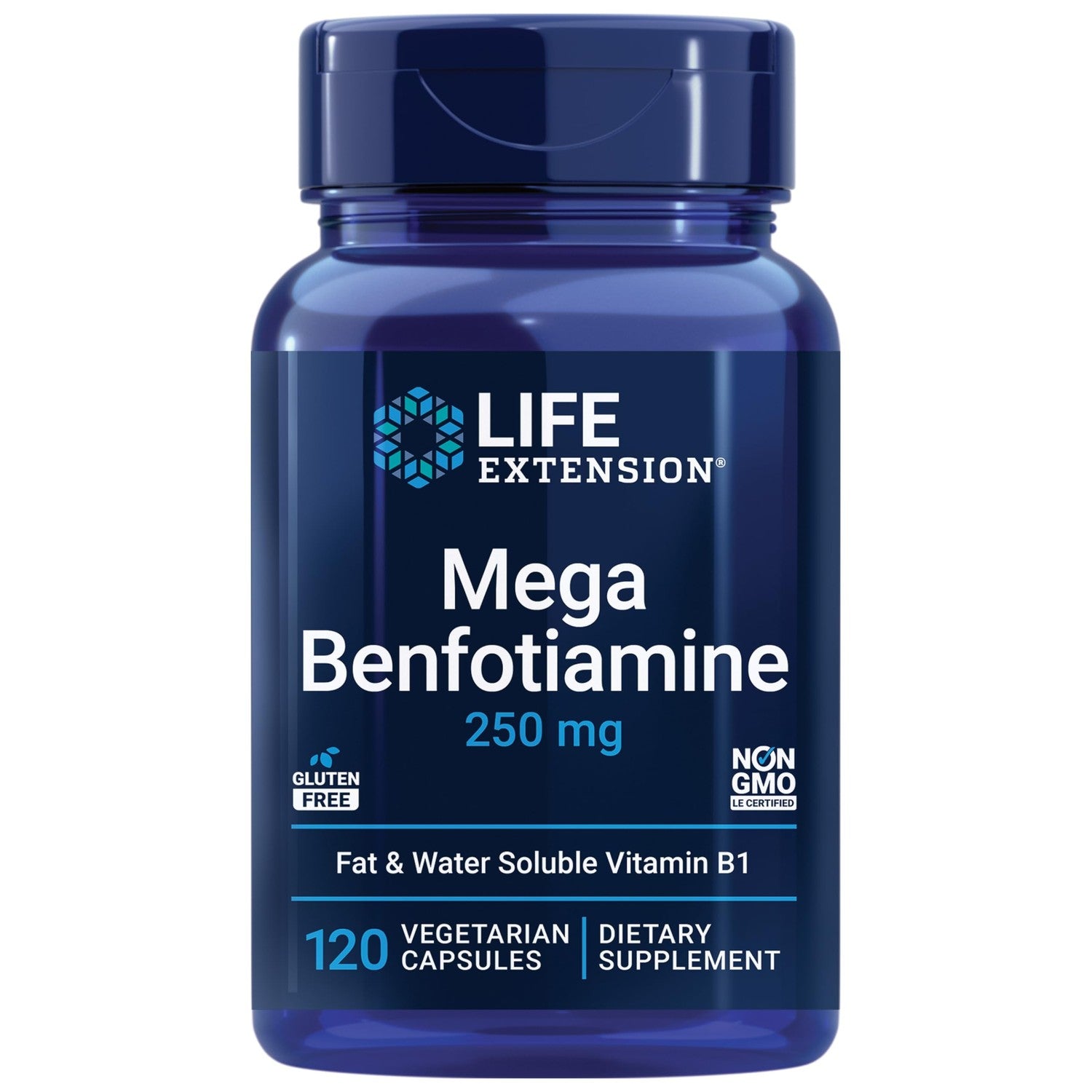Life Extension Mega Benfotiamine, 250 mg, 120 Capsules | Fat-Soluble Thiamine, Ultra-Bioavailable Vitamin B1, Gluten-Free, Non-GMO & Vegetarian