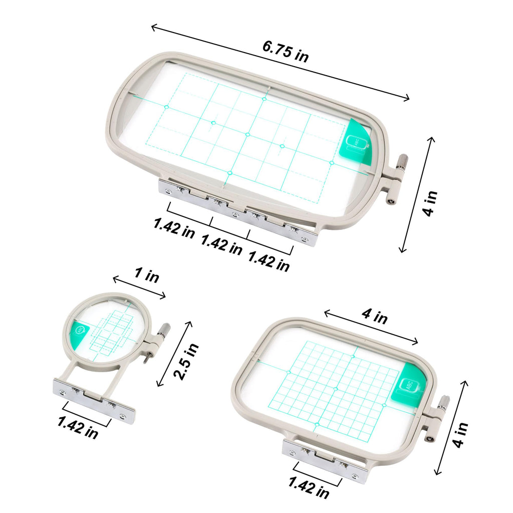 Sew Tech 3pcs Embroidery Hoops for Brother, 1x2.5 4x4 4x6.75in Frame Set