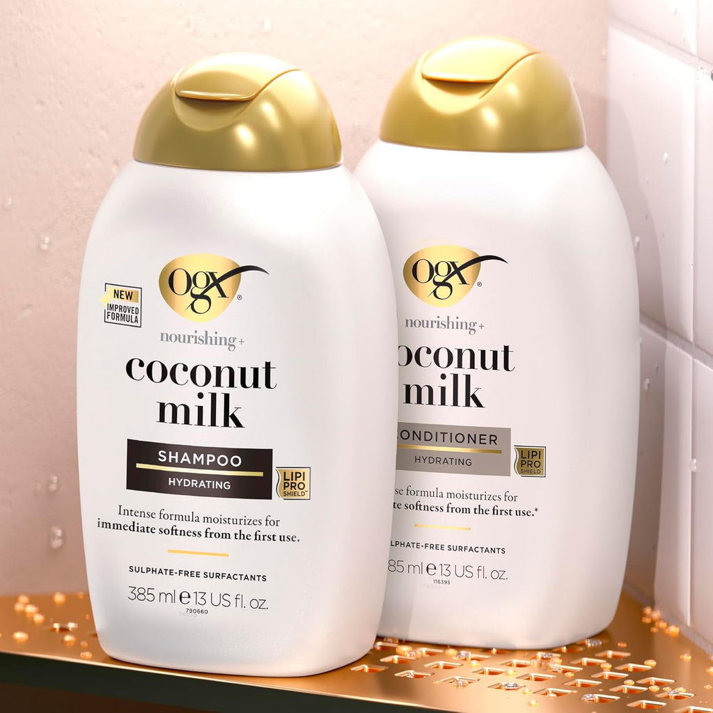 Buy now OGX Nourishing + Coconut Milk Moisturizing Shampoo, Hydrating & Restoring Shampoo Moisturizes for Soft Hair After the First Use, Paraben-Free, Sulfate-Free Surfactants, 13 fl. oz at indiglob india
