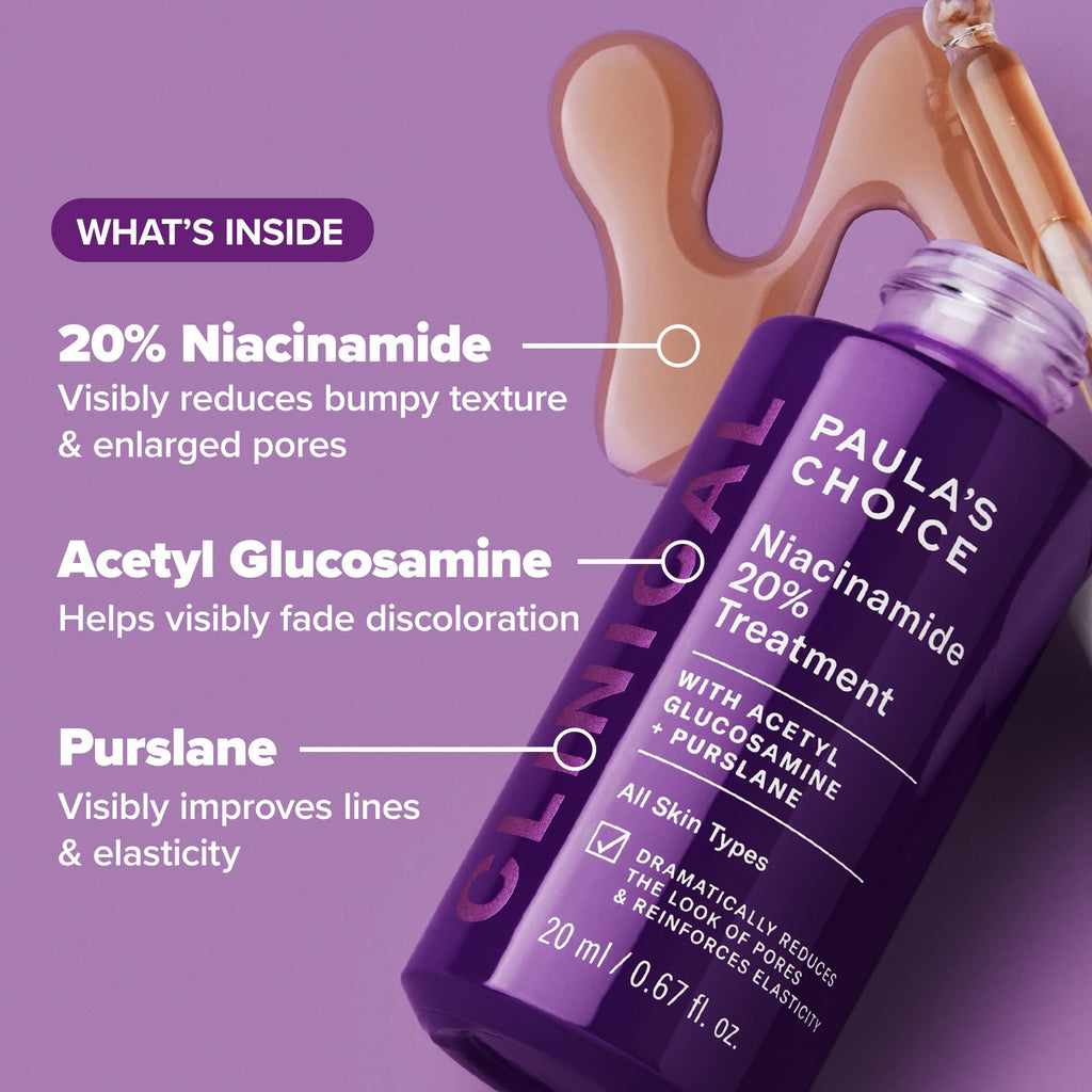Buy now Paula's Choice CLINICAL 20% Niacinamide Vitamin B3 Concentrated Face Serum, Anti-Aging Serum for Face, Treatment for Discoloration & Minimizing Large Pores, Fragrance-Free, 0.67oz at indiglob india