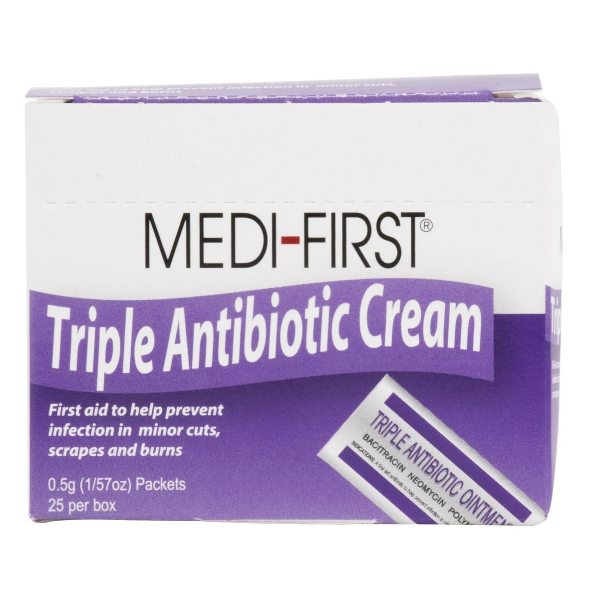 Medi-First First Aid Antibiotic 0.5 Gram Individual Packet Ointment 400 IU - 5 mg - 5,000 IU/Gram Strength, 25 Ct