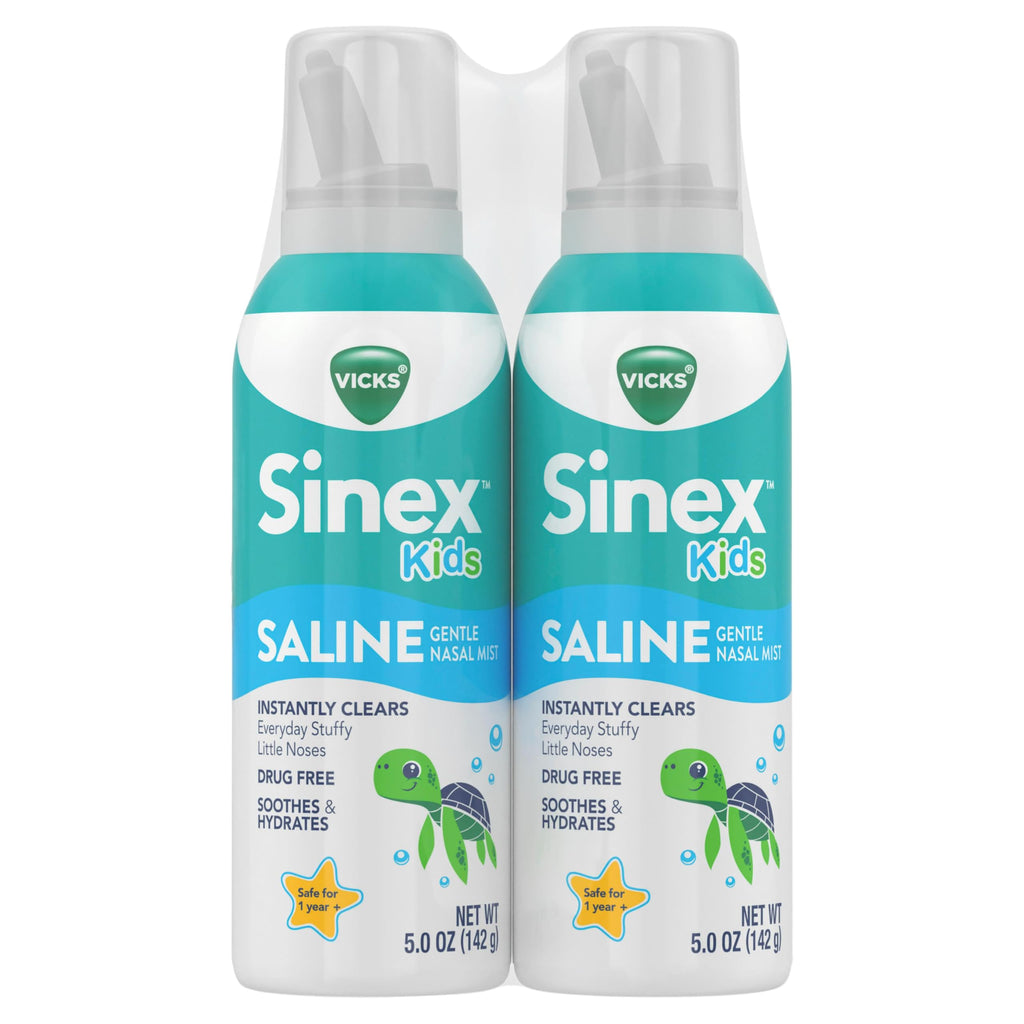 Buy now Vicks Sinex, Children's Saline Nasal Spray, Drug Free Ultra Fine Mist with Hint of Aloe, Ages 1+, Fast Everyday Stuffy Nose Relief for Kids, Clear Mucus from a Cold or Allergy, 5 OZ x 2 at indiglob india