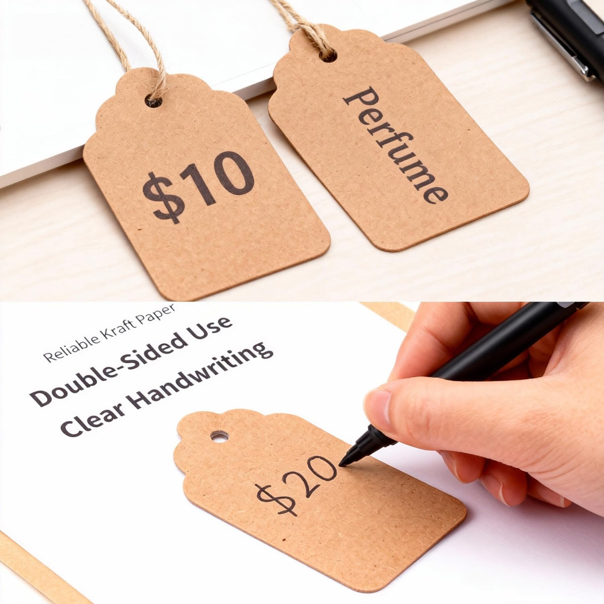 600 PCS Pre-Strung Key Tags with String Attached, Brown Kraft Paper Key Labels, Writable Blank Tags, 1.4 x 1.8 Inch for Key Organization, Inventory Management, Retail Pricing, Clothing and Jewelry
