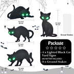 Lighted Black Cat Decor Yard Signs, 4 PCS Halloween Decorations Outdoor Scary Black Cat with LED Lights Glow Eyes for Lawn Garden Yard Stakes Outside Halloween Decoration Decor Clearance