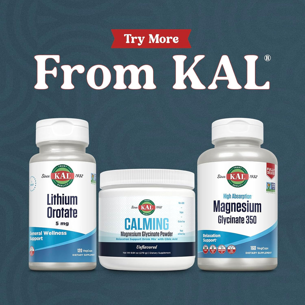 Buy now KAL Lithium Orotate 5 milligrams | Low Serving Of Chelated Lithium Orotate For Bioavailability and Mood Support | In Organic Rice Bran Extract Base | 120 VegCaps at indiglob india