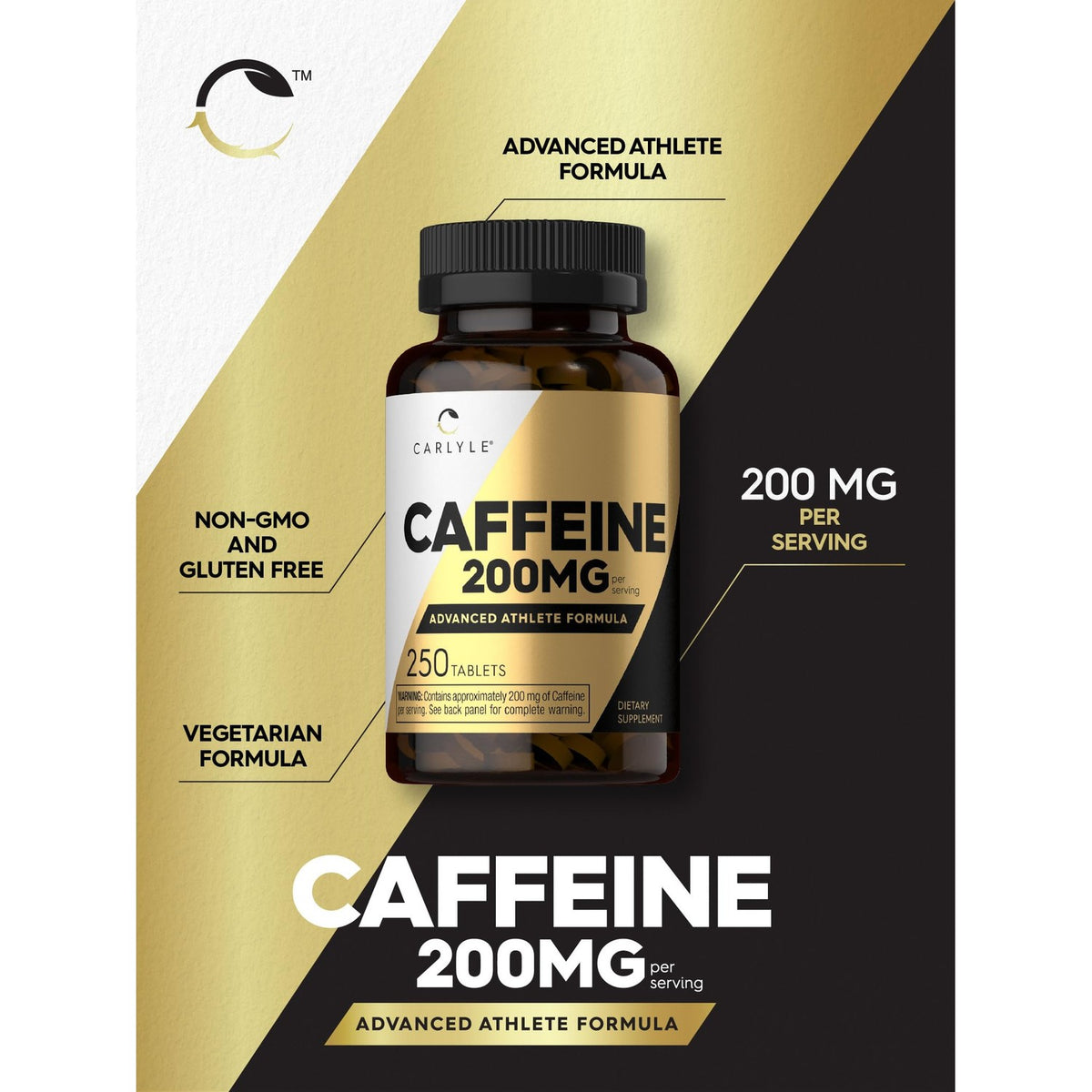 Carlyle Caffeine Pills 200mg | 250 Tablets | Advanced Athlete Formula