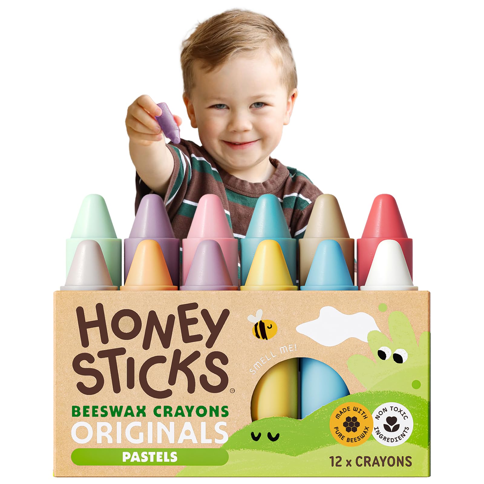Buy now Honeysticks 100% Pure Beeswax Crayons (12 Pack) - Non Toxic Crayons for Toddlers 1-3, Safe for Baby from 1 Year Old Plus, Handmade with Natural Beeswax and Food-Grade Colors, Eco Friendly Pastel at indiglob india