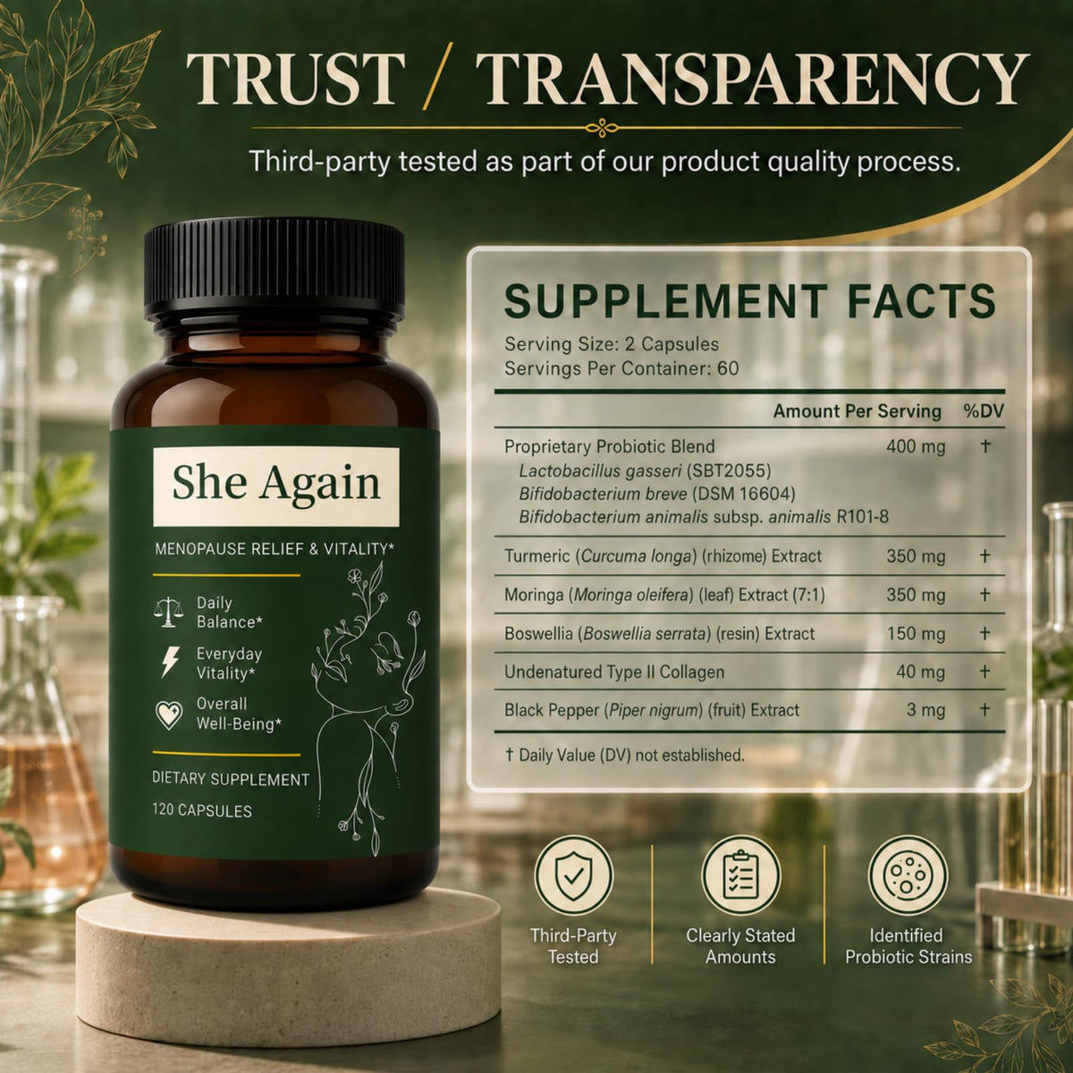 She Again Menopause Supplement for Women with Probiotics, 120 Capsules