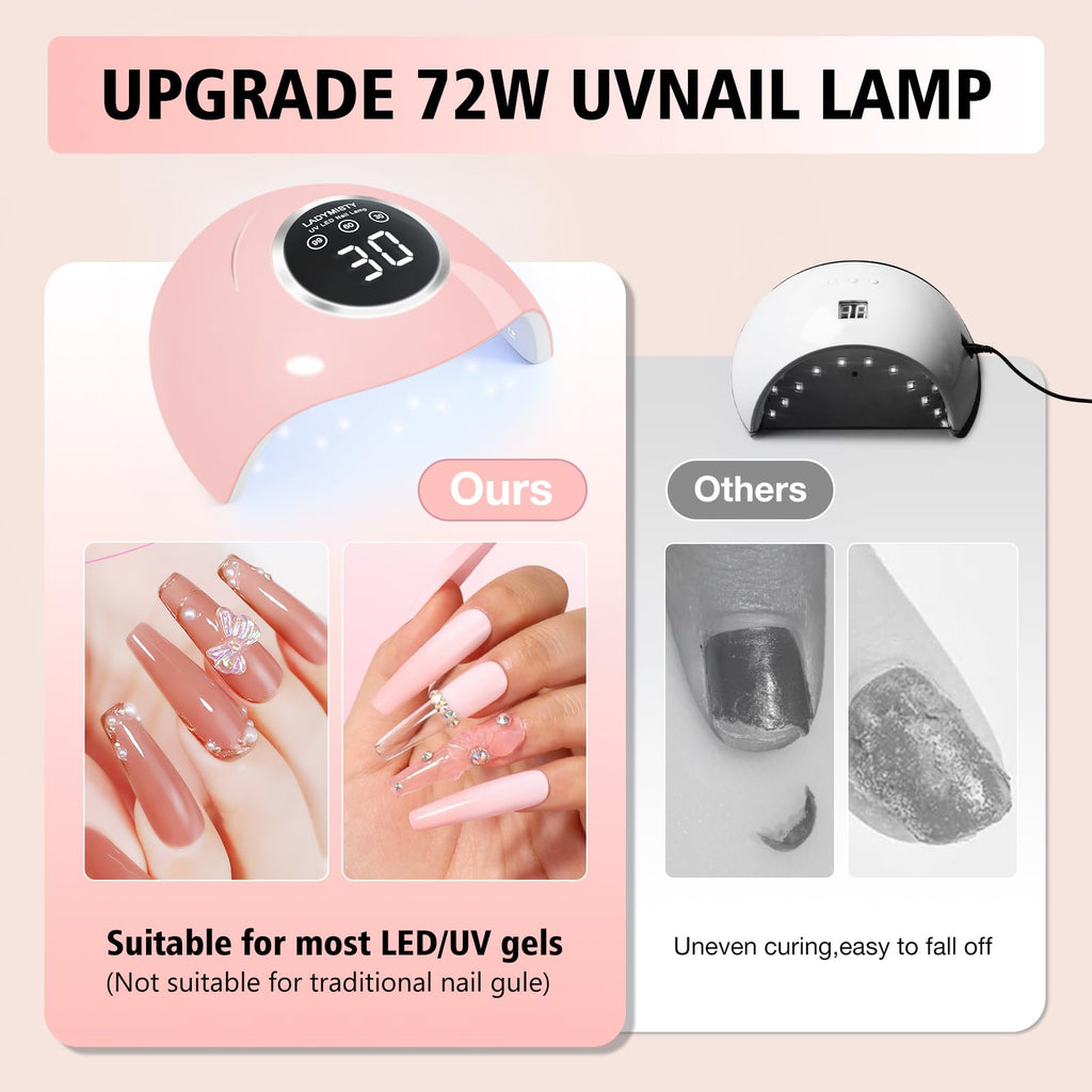 LadyMisty 72W UV LED Nail Lamp, 2026 New Upgrade UV Light for Gel Nails with 18 Beads, 3 Timer Nail Dryer, LCD Display, Auto Sensor, Professional Nail Lamps for Gel Polish (Pink)