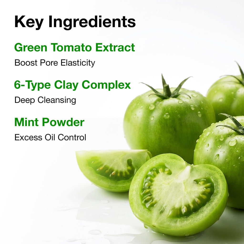 FULLY Green Tomato Pore Clay Mask Cleanser for Deep Cleansing, 4.05 fl oz | Clay Pack Cleanser for Deep Pore Cleansing, Blackhead & Sebum Control, Gentle Korean Face Wash for Oily & Combination Skin