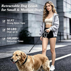 Retractable Dog Leash with Stainless Steel Anti-Chew Cable for Small & Medium Dogs up to 50 lbs | 16 ft Strong Nylon Reflective Tape | Quick Lock System (Medium, White)