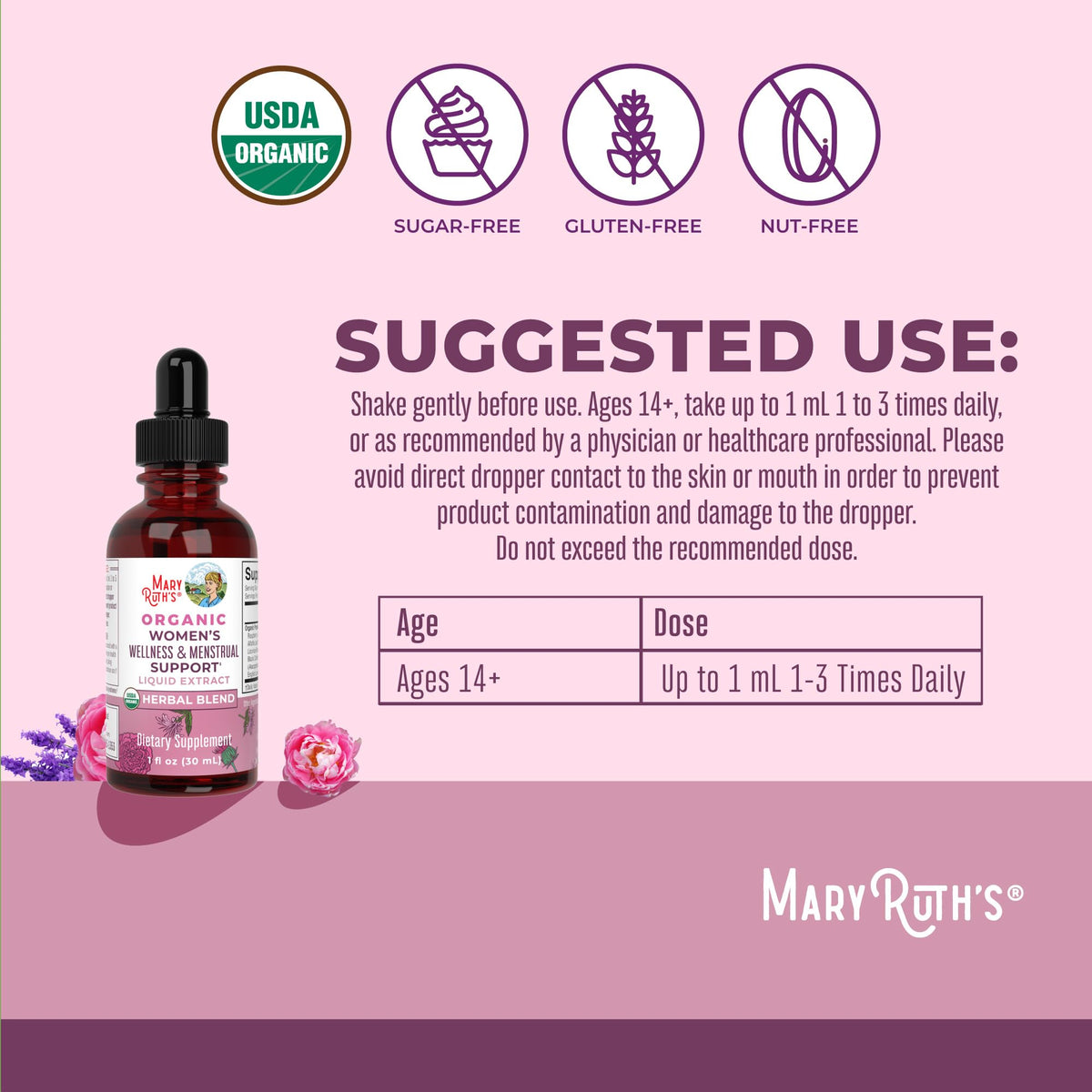 MARYRUTH'S Organic Women's Wellness & Menstrual Support Liquid Drops, 1 oz