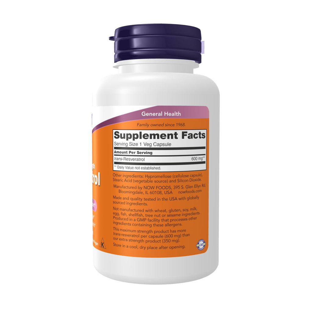 Buy now Now Foods Supplements, Maximum Strength Resveratrol 600 mg, 60 Veg Capsules at indiglob india