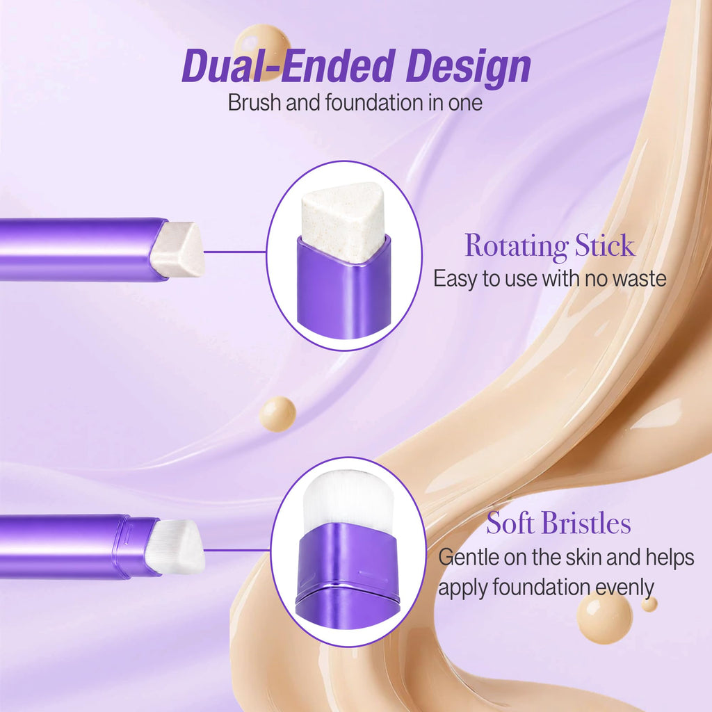 2Pcs Foundation Stick,2-in-1 Color Changing Foundation Stick with Brush – Natural Finish, Buildable Coverage, Moisturizing Long-Lasting Makeup for Mature Skin & All Types
