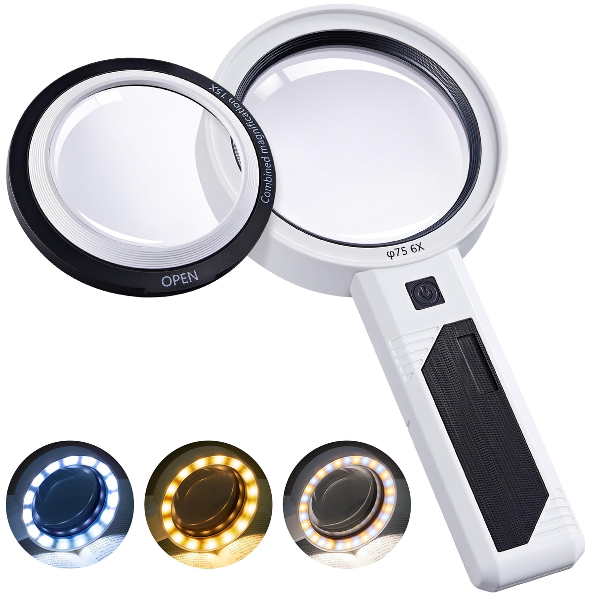 JARLINK Magnifying Glass with Light, 30 LED, Detachable Dual Lenses