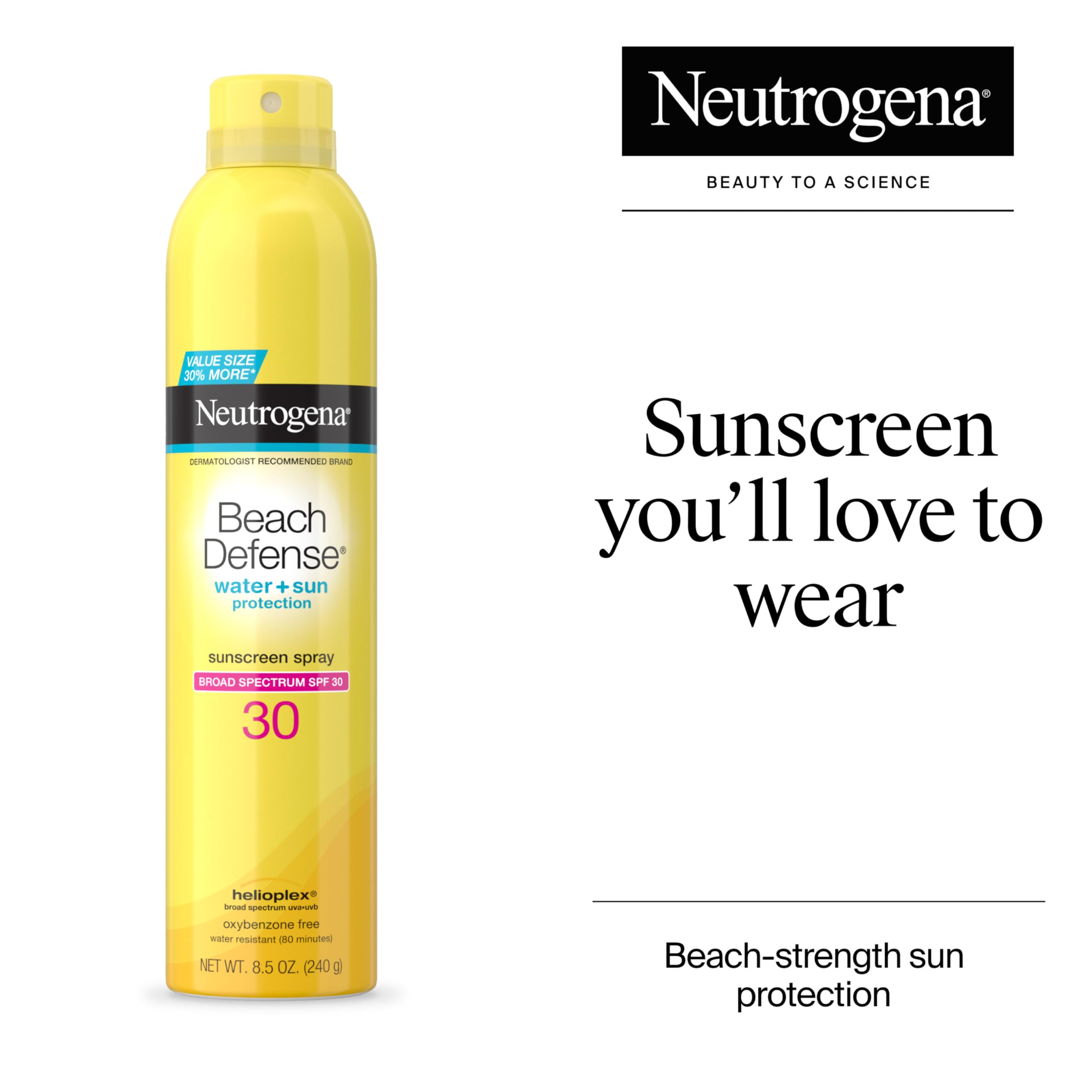 Buy now Neutrogena Beach Defense Sunscreen Spray SPF 30, Hawaii Reef Act 104 Compliant, Octinoxate & Oxybenzone Free, Broad Spectrum, Fast Absorbing & Lightweight, Face and Body Sunscreen, 8.5 Oz at indiglob india