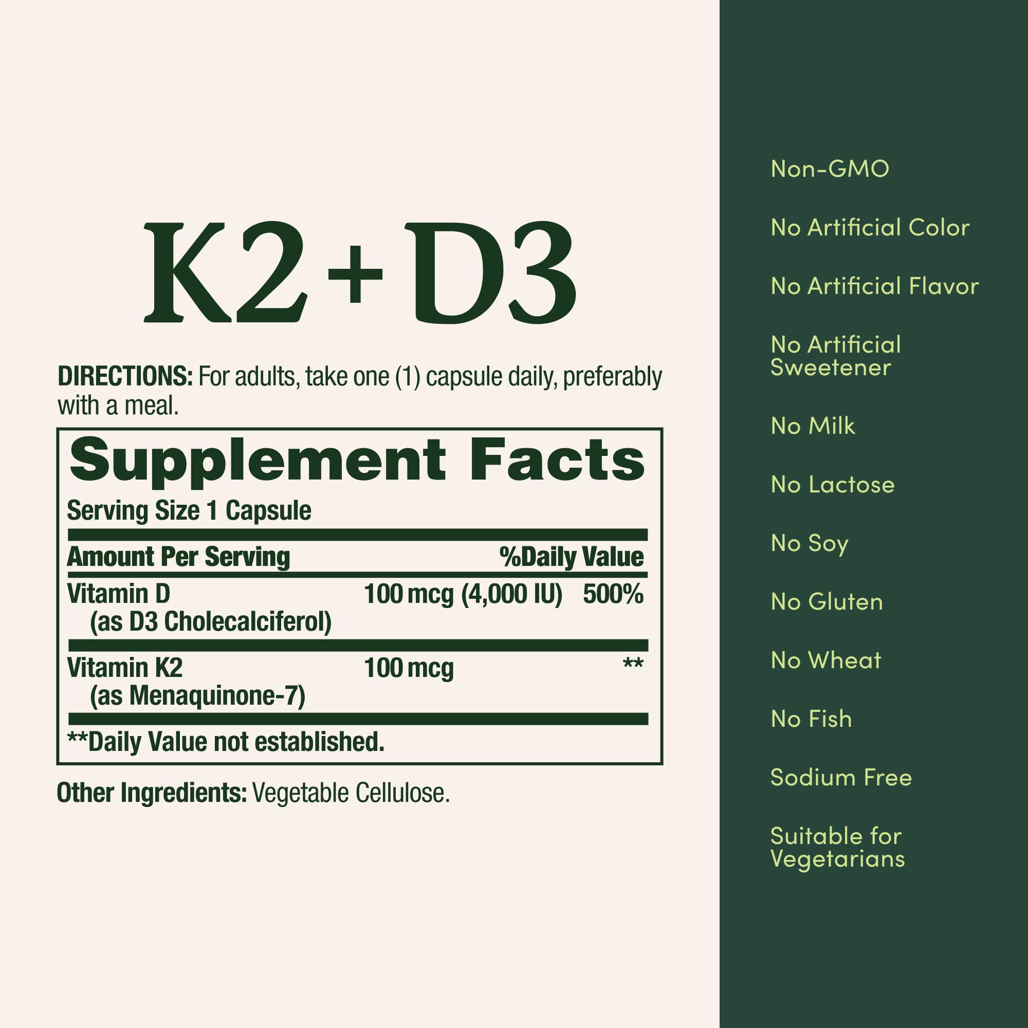 Nature’s Bounty Vitamin D3 K2 Supplement, 4000 IU Vitamin D3 plus 100 mcg of Vitamin K Supplements for Adults for Heart & Bone Health Support, 30 Day Supply, 30 Vegetarian Capsules