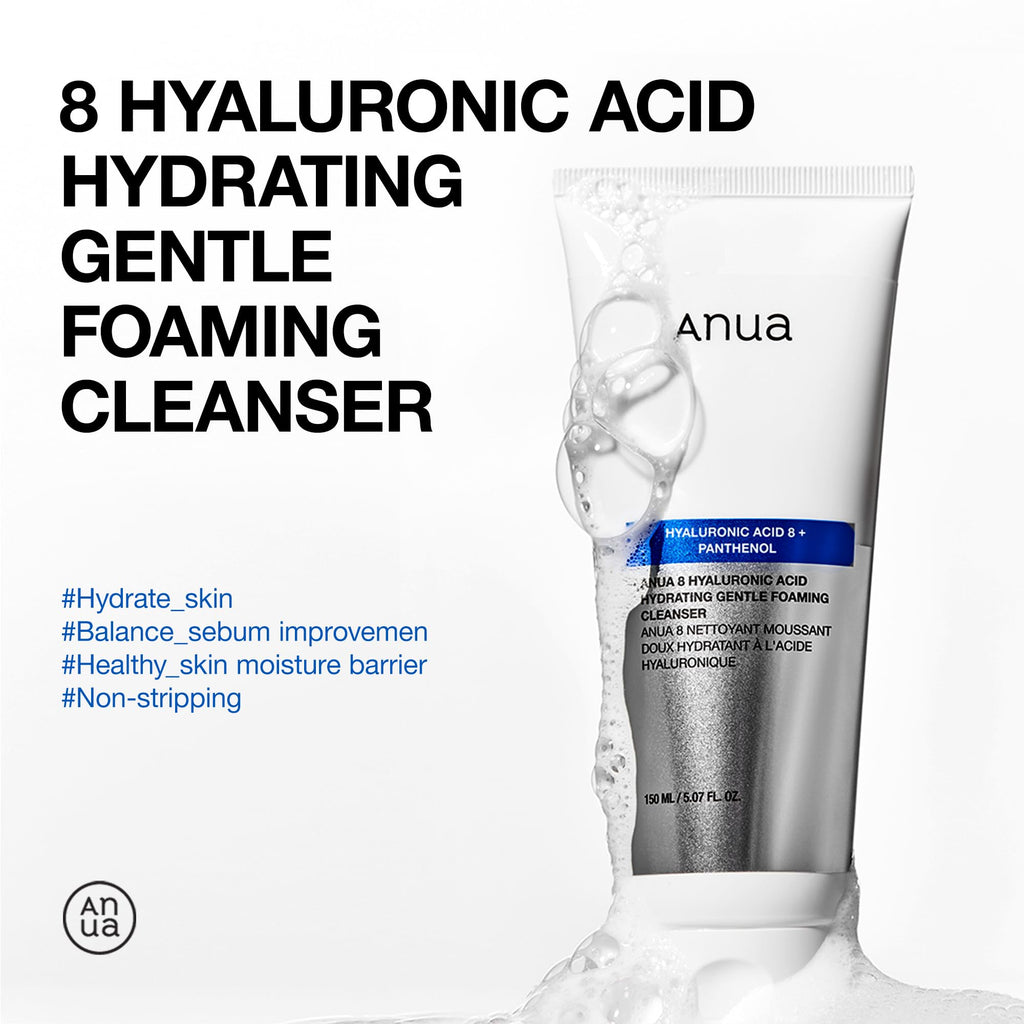 ANUA Hydrating Gentle Foaming Cleanser, 5.07 fl.oz | Daily Face Wash, Hyaluronic Acid, Zinc, Panthenol, for Dry & Sensitive Skin, Sebum Balance Facial Cleanser, Korean Skincare