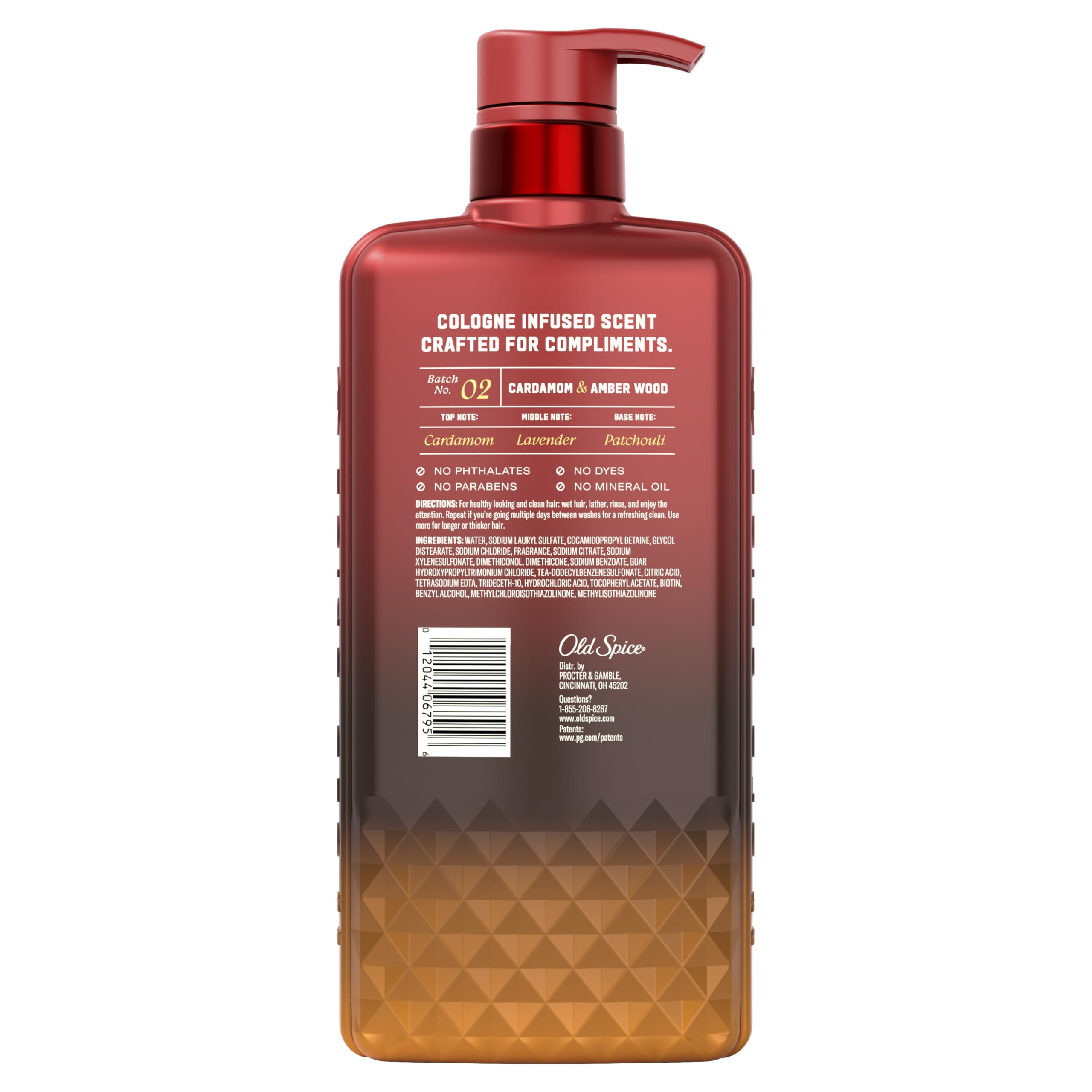 Old Spice Men's Shampoo, The Spice Alchemist Collection, Cologne-Infused Cardamom and Amber Wood Scent, Free of Parabens & Phthalates, 20 fl oz