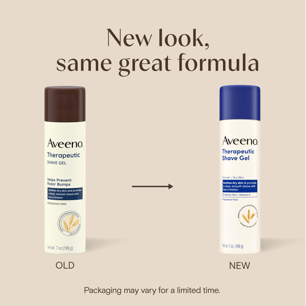 Aveeno Therapeutic Shave Gel for Women & Men, Sensitive Skin Shaving Cream with Prebiotic Oat & Vitamin E, Helps Prevent Razor Bumps & Skin Irritation, Soothes Dry Skin, Fragrance-Free, 7 Oz