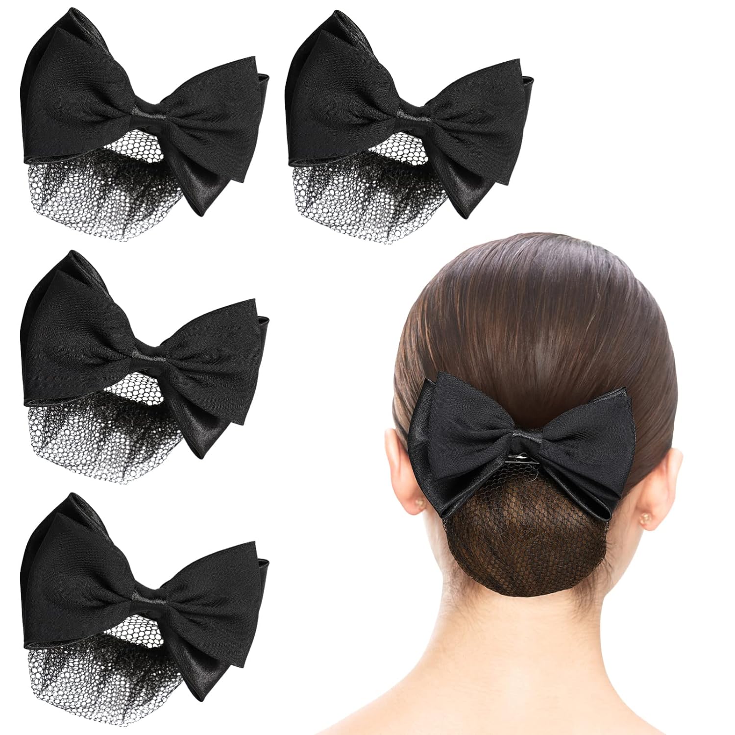 Buy now Beaupretty 2 Pieces Hair Snood Net Barrette Mesh Clip Elastic Butterfly Bun Bow Headdress for Lady Women Dance Office (Black) 1 Count (Pack of 4) at indiglob india