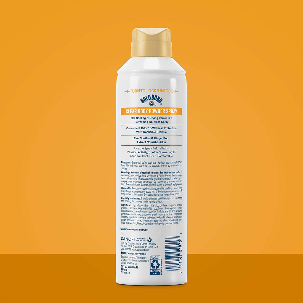 Gold Bond No Mess Clear Invisible Body Powder Spray, 7 oz., Absorbs Odor-Causing Sweat (Pack of 2)