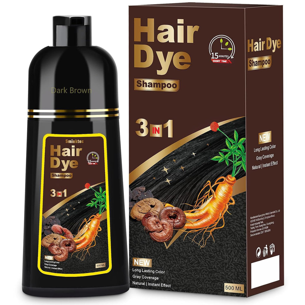 Sminktec Hair Dye Shampoo 3 in 1 for Gray Hair, Herbal Ingredients Natural Shampoo Hair Dye for Women Men (Black)