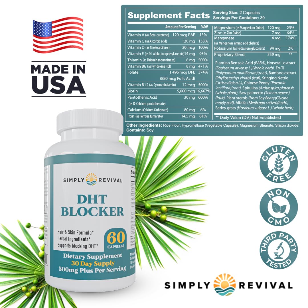 DHT Blocker Saw Palmetto Hair Growth for Men & Women Reduces Shedding 60 Ct