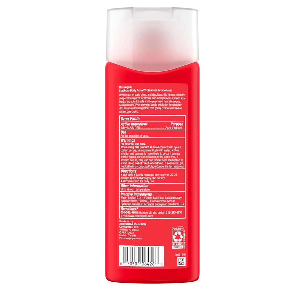 Buy now Neutrogena Salicylic Acid & PHA Stubborn Acne Body Wash, Exfoliating Cleanser Acne Treatment for Chest & Shoulder, Gently Clears, Exfoliates & Helps Prevent Breakouts, Fragrance Free, 8.5 Fl Oz at indiglob india