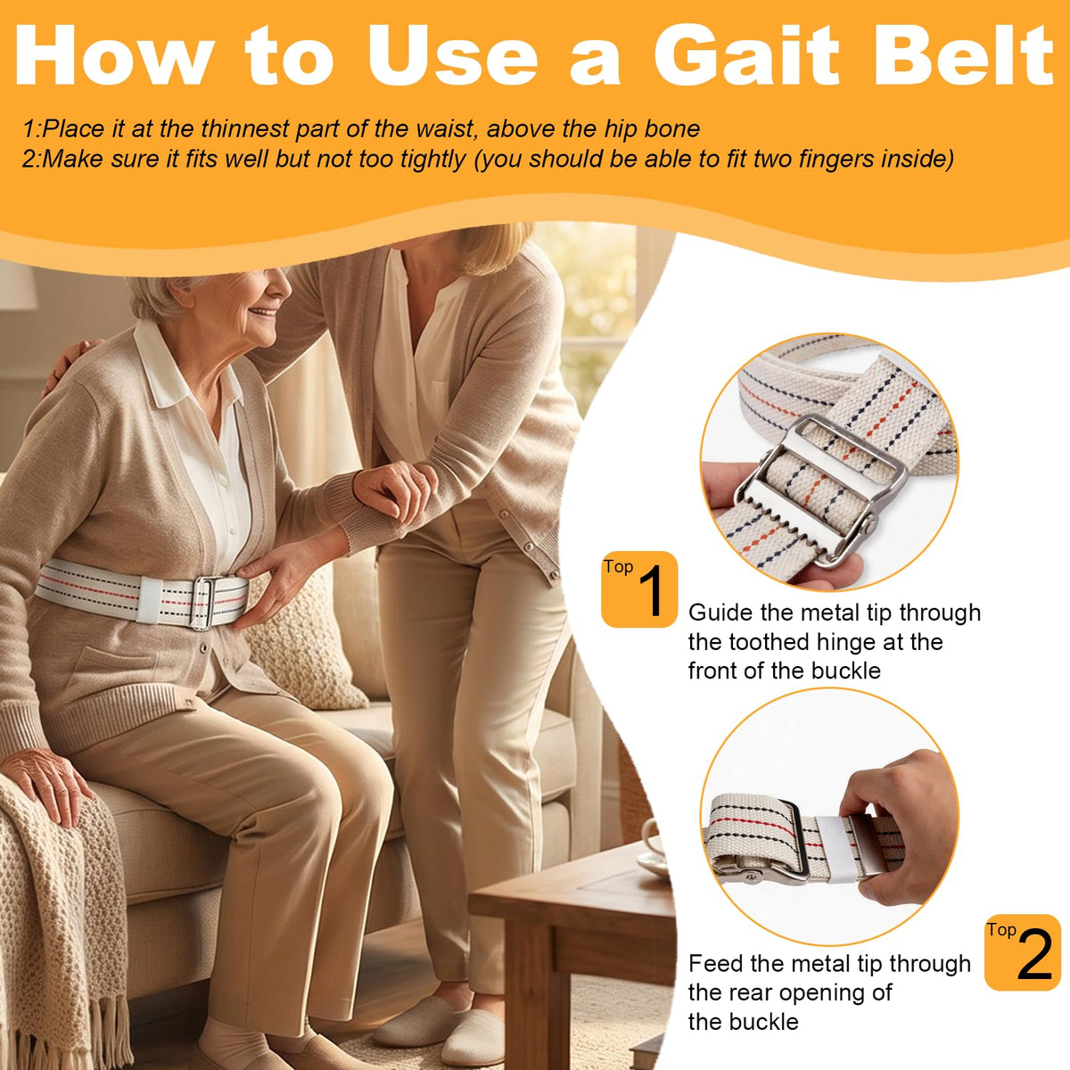 60×2 Inch Gait Belt for Seniors, Gate Belts Medical for Elderly, Transfer Belt for Physical Therapy, Elderly Care, Rehabilitation Patients, Therapist with Durable Metal Buckle with Anti-Slip Serrated