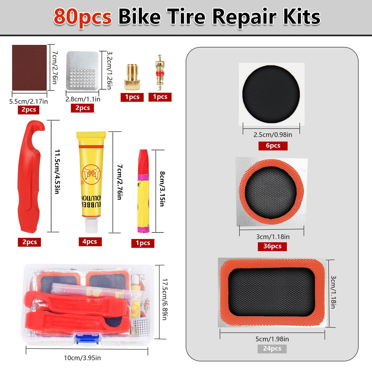 80pcs Bike Tire Repair Kit, Self-Adhesive Bike Tire Patch Kit