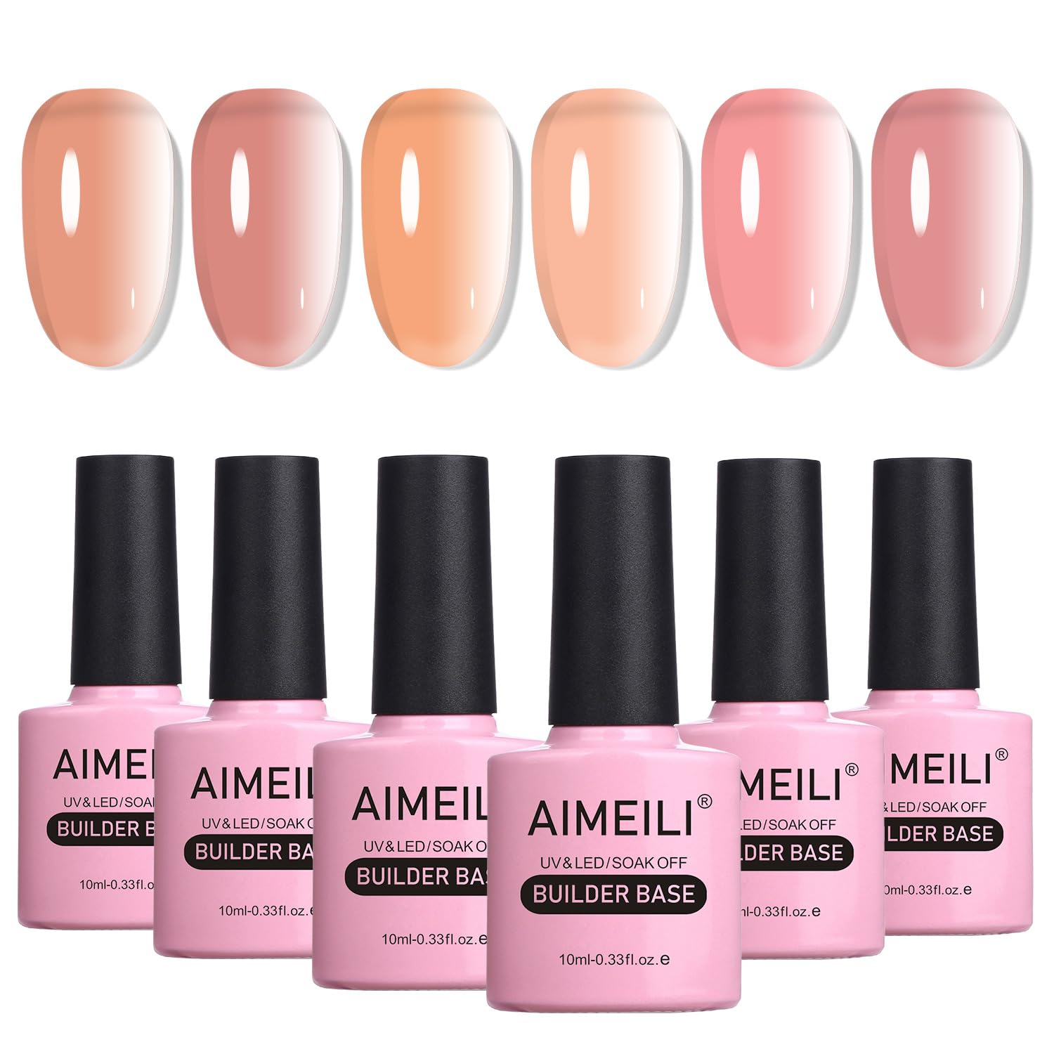 Buy now AIMEILI Builder Base Clear Sheer Color Gel, Hema Free, Cruelty Free, Vegan, No Need Slip Solution, Soak Off Gel Nail Polish 6pcs X 10ml - Kit Set 36 SET5 at indiglob india