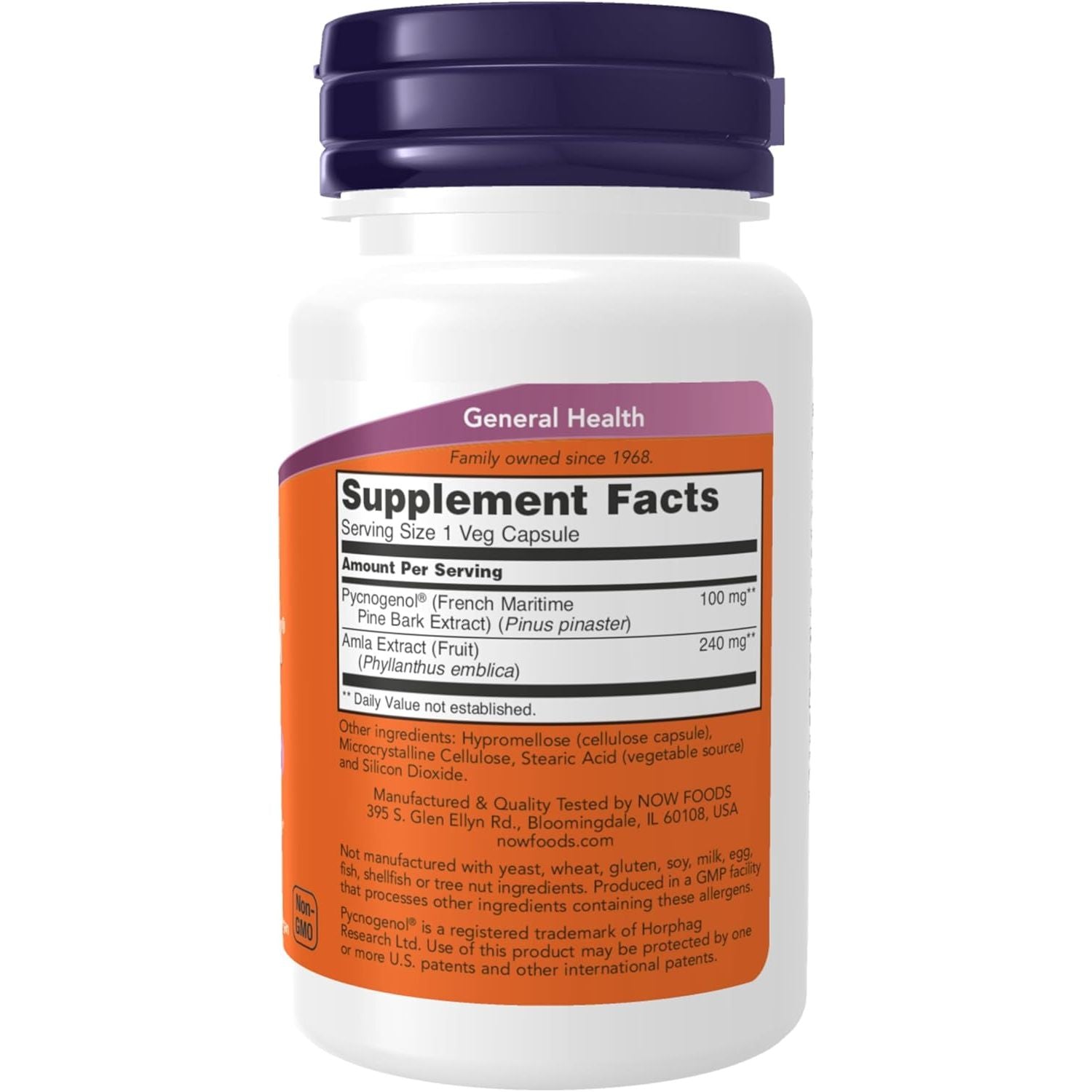 Buy now NOW Foods Supplements, Pycnogenol 100 mg (a Unique Combination of Proanthocyanidins from French Maritime Pine) with Amla, 60 Veg Capsules at indiglob india