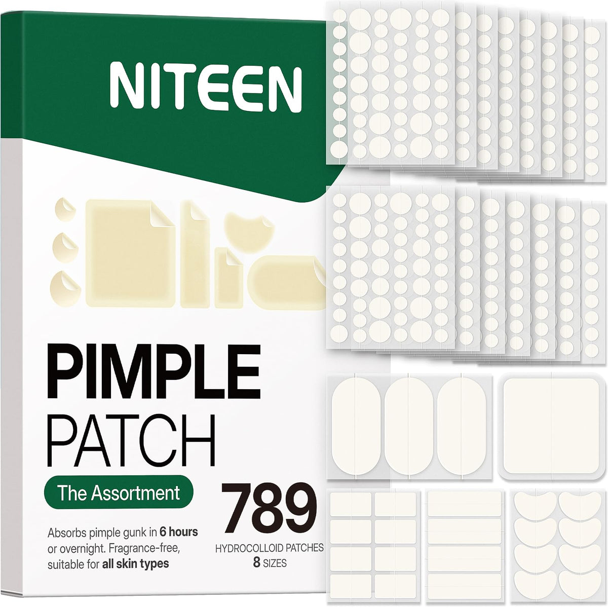 NITEEN 789 Count Pimple Patches, 8 Sizes Hydrocolloid Patch Variety Pack